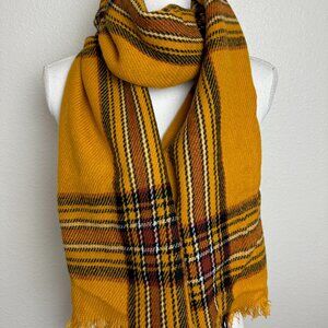 Tahari Large Yellow Plaid Scarf / Shawl
